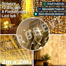 Robeve 2x2 Metre 8 Fonksiyonlu Animasyonlu Perde LED Işık Kalın Telli Saçak LED Işık 240 LED Yılbaşı Işık Saçak Süsleme