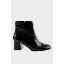 Liger Kalın Topuklu Fermuarlı Kadın Bot Siyah - Siyah