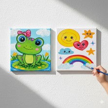 Dudu Gift TATİL-KARNE HEDİYESİ 2'li Tuval Boyama Seti 20X20 cm Uv Baskı 6 Akrilik Boya 1 FIRÇA-MODEL-282