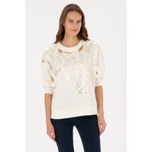 U.S. Polo Assn. Kadın Krem Jakarlı Bisiklet Yaka Sweatshirt 50312188-VR256