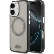 iPhone 17 Kılıf Lacoste Orjinal Lisanslı M-Safe Şarj Özellikli Ikonik Timsah Logolu Buzlu Kapak Gri