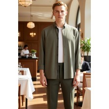 FRM Erkek Casual Slim Fit Keten Görünümlü Apoletli Düğmeli Yaka Uzun Kollu Pamuk Gömlek Modern