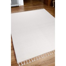 Neşeli Home Cloudy Beyaz Saçaklı Peluş Yolluk Yumuşacık Yıkanabilir Kaymaz Taban Halı Salon Oturma Odası