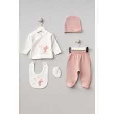 Bebitof %100 Pamuk Sarılan Ayıcık Tavşan Desenli 5 Parça Yenidoğan Hastane Çıkışı Zıbın Seti BBTF.KSMN.20123.48