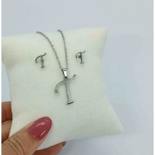 Ödül Moda Çelik Silver T Harfi Kolye Küpe Seti