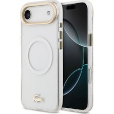 iPhone 17 Air Kılıf Lacoste Orjinal Lisanslı M-Safe Özellikli Gold Timsah Logolu Buzlu Kapak Beyaz