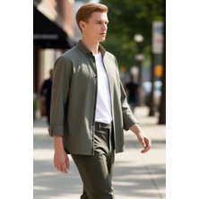 PayBuy Erkek Keten Görünümlü Düğmeli Yaka Apolet Detaylı Slim Fit Uzun Kollu Yazlık Pamuklu Gömlek