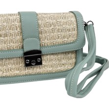 TheMoiss Deri Detaylı Hasır Görünümlü Tokalı Kadın El ve Omuz Çantası