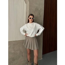 Kuş Logo Taş Detaylı Oversize Beyaz Sweatshirt