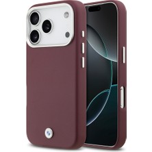 iPhone 17 Pro Uyumlu Kılıf Bmw Lisanslı M-Safeli Metal Logolu Tam Kaplama Deri Kapak Kırmızı