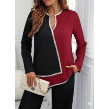 Arona Mdb Kadın Uzun Kollu V Yakalı Pul Payet Işlemeli Ithal Krep Bluz