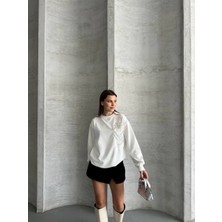 Çiçek Desenli Ipek Siyah Sweatshirt