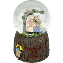 Bıyıklı Tobacco Happiness And Warm - Sevimli Ihtiyar Çift Işıklı ve Müzikli Kar Küresi