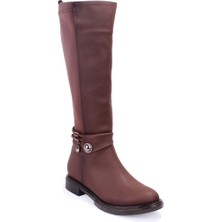 Dagoster DZA07-43621911 Kahve Günlük Streçli Düz Topuk Kadın Çizme
