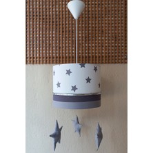 Onay Avize Beyaz Gri Yıldızlı M-370 Sarkıtlı Kumaş Kaplama Avize Çocuk Odası Genç ve Bebek Odası Avize Sarkıt