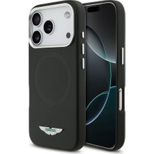 iPhone 17 Pro Uyumlu Kılıf Aston Martin Lisanslı M-Safe Özellikli Metal Logolu Pu Deri Kapak Siyah