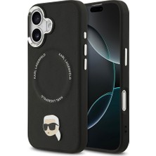 iPhone 17 Kılıf Karl Lagerfeld Lisanslı M-Safeli Metal Kamera ve Buton Karl Pu Deri Kapak Siyah