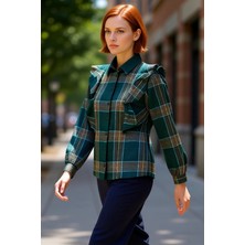 PayBuy Kadın Ekose Fırfırlı Dokulu Gömlek Fonksiyonel Dayanıklı Kaliteli Konforlu Estetik Premium