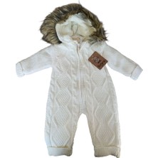 Babymy 4125 Unisex Bebek Triko Kürklü Fermuarlı Kapüşonlu Tulum