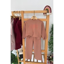 Miniğimin Cicileri Love Çiçek Baskılı Kız Çocuk Kışlık takım - Kahverengi