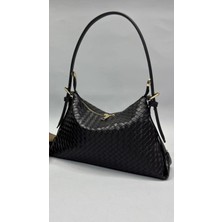 TheMoiss The Moiss Örgü Desenli Siyah Renk Fermuarlı El ve Omuz Çantasi