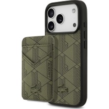 iPhone 17 Pro Kılıf Lacoste Lisanslı M-Safeli Pu Deri Kartlıklı Karışık Monogram Desenli Kapak Yeşil