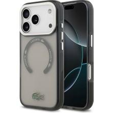 iPhone 17 Pro Kılıf Lacoste Orjinal Lisanslı M-Safe Özellikli Ikonik Timsah Logolu Buzlu Kapak Gri