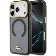 iPhone 17 Pro Kılıf Lacoste Orjinal Lisanslı M-Safe Özellikli Gold Timsah Logolu Buzlu Kapak Siyah