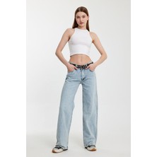 Whatsup Geniş Paça Düşük Bel Kadın Jean Pantolon  - Denim Denim - 29