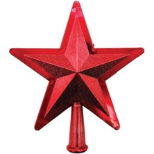 Dodomar Yılbaşı Ağaç Tepeliği (16 cm) - KIRMIZI Renkli Kabartmalı Yıldız Lüks Çam Ağacı Dekorasyonu