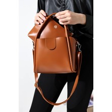 TheMoiss Mıknatıs Kapamalı Yavrulu Su Geçirmez El Kol Omuz Çantası,ekstra Askılı Kadın Çanta Taba