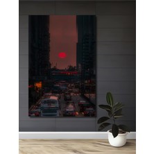 Teona Ahşap Kızıl Gün Batımı Şehir Manzarası Yağlı Boya Görünümlü Ahşap Dekoratif Tablo Dikdörtgen Tablo
