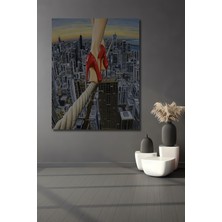 Teona Ahşap New York Şehrinde Ipler Üzerinde Yürüyen Kadın Yağlı Boya Görünümlü Ahşap Tablo Dikdörtgen Tablo