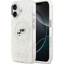 iPhone 17 Kılıf Karl Lagerfeld Lisanslı Parlayan Simli Karl & Choupette Heads Kapak Gri