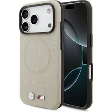 iPhone 17 Pro Uyumlu Kılıf Bmw Lisanslı M-Safeli Metal Logolu Delikli M Dizayn Deri Kapak Gri