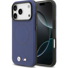 iPhone 17 Pro Max Uyumlu Kılıf Bmw Lisanslı M-Safeli Metal Logo Delikli M Dizayn Deri Kapak Lacivert