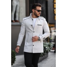 Bermuda Erkek Beyaz Desenli Slim Kalıp Kaşe Kaban