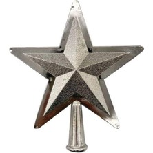 Dodomar Yılbaşı Ağaç Tepeliği (16 cm) - GÜMÜŞ Renkli Kabartmalı Yıldız Lüks Çam Ağacı Dekorasyonu