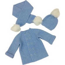 Haroşa Modeli El Örgüsü Mavi Renk Bebek Hırka Bere ve Atkı Takımı