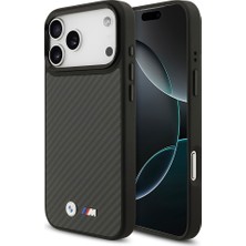iPhone 17 Pro Max Uyumlu Kılıf Bmw Lisanslı M-Safeli Karbon Fiber Metal Logolu Kevlar Kapak Siyah