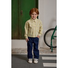 Fahhar Kids Pat Detaylı Çizgili Gömlek Sarı
