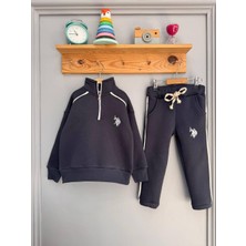 Şardonlu Antrasit Slim Fit Çocuk Takımı – Yarım Fermuarlı Sweatshirt & Jogger Alt