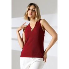 Lubiti Gold Aksesuarlı Kolsuz Bluz