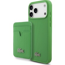 iPhone 17 Pro Max Kılıf Lacoste Lisanslı M-Safeli Pu Pike Desenli Metal Logo Kartlıklı Kapak Yeşil