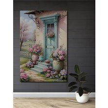 Teona Ahşap Romantik Evin Bahar Çiçekleri Sulu Boya Görünümlü Dekoratif Ahşap Tablo Dikdörtgen Tablo