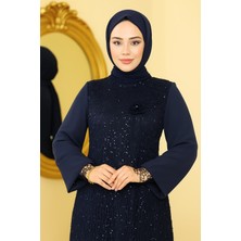 MayaBella Şifon Pul Payetli Tesettür Abiye Lacivert