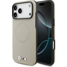 iPhone 17 Pro Max Uyumlu Kılıf Bmw Lisanslı M-Safeli Metal Logolu Delikli M Dizayn Deri Kapak Gri