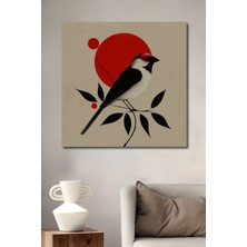 Teona Ahşap Kırmızı Güneşli Dallarda Oturan Kuş Yağlı Boya Görünümlü Ahşap Dekoratif Tablo Dikdörtgen Tablo