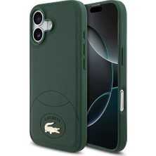 iPhone 17 Uyumlu Kılıf Lacoste Lisanslı M-Safeli Pu Deri Tasarımlı Metal Logolu Kapak Yeşil