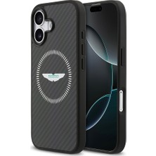 iPhone 17 Uyumlu Kılıf Aston Martin Lisanslı M-Safe Şarj Özellikli Karbon Fiber Kevlar Kapak Siyah